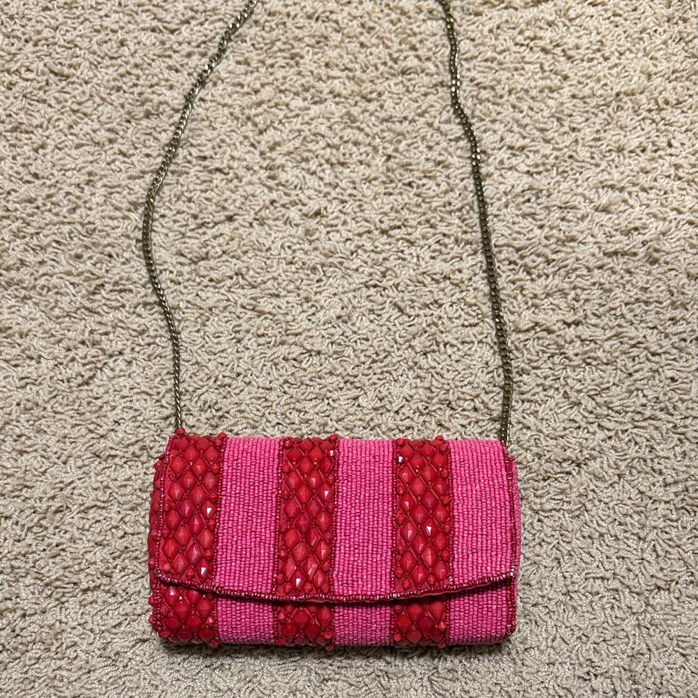 Elegant Pink and Red Beaded Clutch